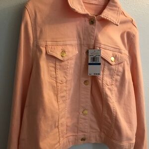 Coral colored women’s jeans jacket